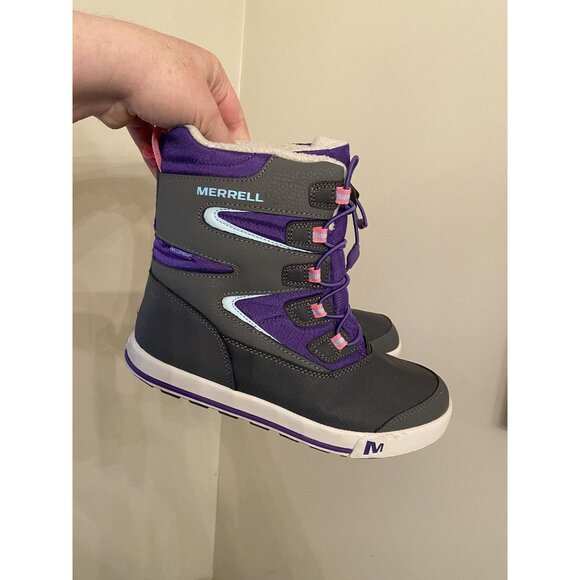 Merrell Youth Insulated Winter Boots Size 4 Gray Purple Warm Waterproof - Picture 1 of 8